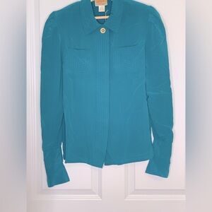 Vintage NWT Jesse Alan Teal Button Down Women's 100% Silk Blouse in Size S